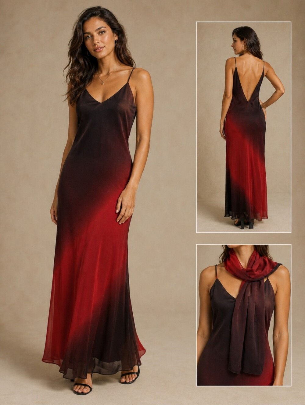 90s Y2K Ombre Mesh Slip Maxi Dress Scarf Goth Fairy Grunge Zum Zum Vintage 7-8